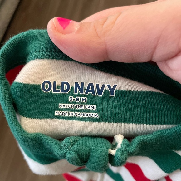 Old Navy Red and Green Footies One Piece with Striped Pattern size 3-6 months - Picture 4 of 4